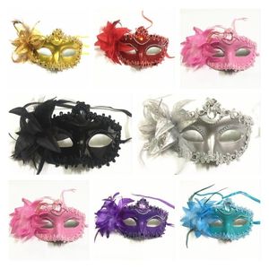 Halloween-Party-Venedig-Masken Feder-Galvanisierung High-End-Seitenblume Maskerade-Maskenzubehör T2I52433