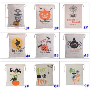 Bolsas de calabaza de Halloween Lona con cordón Bolsas de papel de regalo de Navidad Trucos o golosinas Decoración de fiesta impresa para festivales 9 diseños HH7-1294