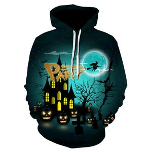 Calabaza de Halloween Sudaderas con capucha Bruja Impreso Sudaderas con capucha Castillo 3D Sudadera con capucha Hombres Mujeres Prendas de abrigo de manga larga Sudadera con capucha