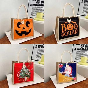 Bolsas de asas de calabaza de Halloween Regalos Caja de dulces Decoraciones Niños Truco o trato Día Reutilizable Algodón Lino 5pcs 220923