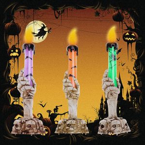 Luz del candelero del cráneo de Halloween, lámpara de la vela sin llama de la mano del fantasma del esqueleto lámpara de la decoración de Halloween de la barra del partido