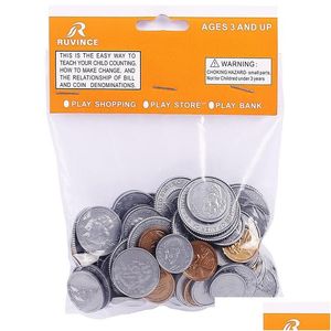 Suministros de Halloween Kit de monedas de dinero Monedas falsas Juguetes de aprendizaje Juego que se ve real Simulación de plástico realista para que los niños aprendan Drop Del Dhtkm