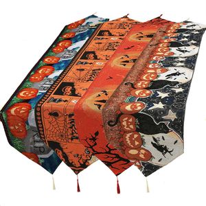 Camino de mesa de Halloween Mesas de araña de calabaza Tela de bandera Mantel bordado de lino de algodón Manteles decorativos 33 * 183 cm CGY81