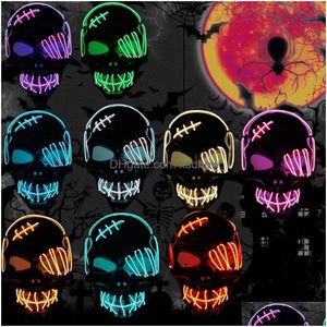 Jouets d'Halloween Masque lumineux LED squelette de terreur, décoration de jeu de rôle au néon, vente en gros, livraison directe, cadeaux, fournitures Otqbm