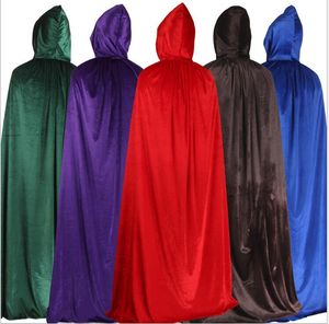 Fournitures de fête de fête vêtements Halloween cape de velours cosplay longues capes à capuchon noir épais mort robe magique fête fantaisie femmes fille sexy sorcière sorcier cape adulte