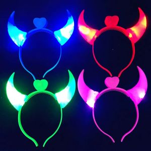 Halloween LED Rave Toy Devil Horn Light Up Headband Flashing-Horn & Christmas Party Decor Glitter Headwear Kids toy