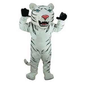 Costume de mascotte de tigre blanc d'Halloween, personnage de thème animé de dessin animé de haute qualité, taille adulte, fête de Noël, tenue de publicité extérieure