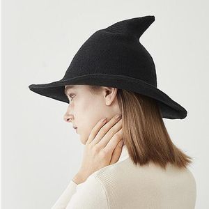 Chapeau de sorcière d'halloween, chapeaux magiques pour femmes, casquette tricotée en laine solide, accessoires de mode pour automne et hiver