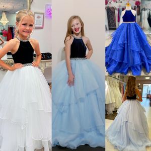 Halter Ballgown Little Girl Pageant Robe Tier Mandkinchief Jupe Glitz Baby Kid Fonction Fashion Runway Drame Birthday Cocktail Forme Party Party