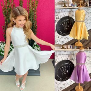 Halter Girl Pageant Dress 2022 A-Line Little Girls Cocktail Rising Star Entrevista en el escenario Introducción Formal Party Wear Vestidos de baile para niños Toddler Overskirt