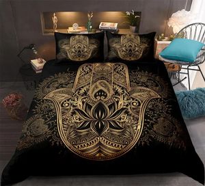 Hamsa Hand Liberding Set Boho Mandala Couverture de couette noir Bohemia lit Fatima lit Lit Luck Lucky Quilt 240424