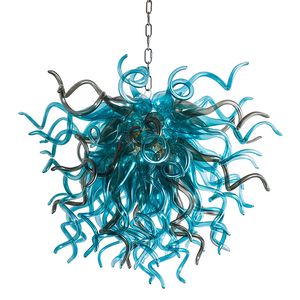 Lustre en cristal de verre soufflé à la main nordique moderne LED Art pendentif lampes bleu de la mer W80xH70CM éclairage intérieur salon décoration