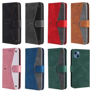 Études de portefeuille en cuir pour la sensation pour Samsung S24 plus S23 Ultra A05 A05S A15 A35 A55 A14 5G A73 Hybrid Contrast Color ID Hit Flip Cover Business Phone Pouch