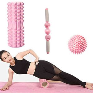 Empuñaduras de mano Fitness Pilates Bloques de rodillos de espuma Traje Columna Relax Ball Yoga Stick para espalda Cintura Brazo Pierna Pie Masaje Entrenador 0908