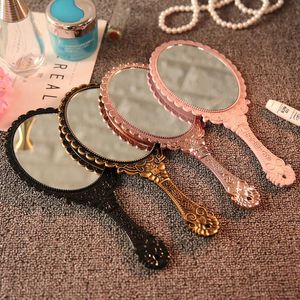 Hand-held Makeup Mirror Romantic vintage Lace Hand Hold Mirror Oval Round Cosmetic Mirrors Cosmetic Tool Dresser Gift ZYY355