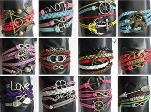 Hand Made Mix 50 Style Multiple amour croix navire ancre Infinity cuir alliage mode manchette Bracelet Charme Bracelet Accessoires Amant Cadeau