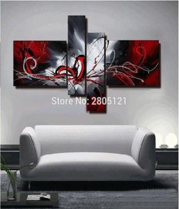 Pintura al óleo abstracta pintada a mano, lienzo rojo, negro y blanco, arte de pared, cuadro de pared rojo y negro, pinturas modulares para sala de estar 6638384