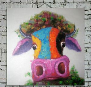 Decoración pintada a mano Vaca Arte Pintura sobre Lienzo Animal Imagen Pinturas para la Decoración Casera Apoyo Droppshipping Square
