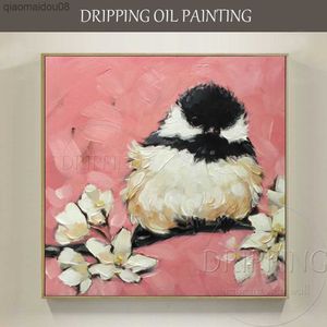 Livraison Gratuite Peint À La Main De Haute Qualité Toile Art Oiseau Peinture À L'huile Impressionniste Mini Oiseau Chickadee o L230704
