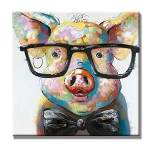 Pintura al óleo pintada a mano Animal cerdo inteligente sin marco 24x24 pulgadas arte de la pared lienzo arte para la decoración del hogar 9454515