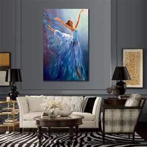 Peint à la main peinture à l'huile Figure danse ballerine en bleu abstrait moderne belle toile Art femme oeuvre photo pour la maison Dec242f