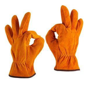 Protection des mains isolation thermique gants en cuir fendu de vache épaissi coton à l'intérieur résistant aux rayures résistant aux hautes températures conducteur soudeur