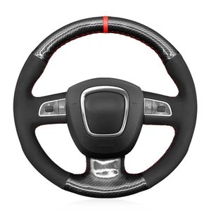 Housse de volant de voiture en Fiber de carbone suédé noir antidérapante cousue à la main pour Audi A3 (8P) A4 (B8) A5 A8 A8 L Q7 RS 4 S4 S5 S6