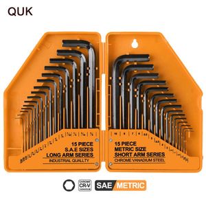 Outils à main QUK Allen Key Set 30pcs Hexagone Plat Kits de clés universelles 0.7-10mm Métrique Double extrémité Clé de type L Réparation pour vélo