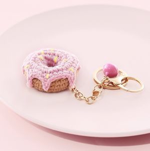 Donut tissé à la main porte-clés mignon boule de laine à tricoter porte-clés mignon sac pendentif sac clé lanière cadeaux pour la fête ou les amis