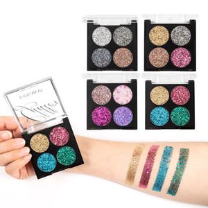 Paleta de sombras de ojos de 4 colores HANDAIYAN, paleta de maquillaje brillante a prueba de agua, paleta cosmética de ojos a la moda para mujer