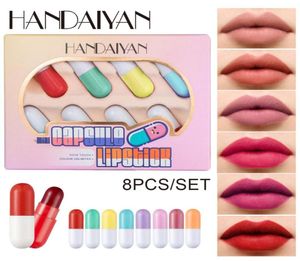 HANDAIYAN Mini cápsula lápiz labial 8 colores conjunto píldora lápiz labial portátil mate brillo de labios bálsamo lindo Chapstick Makeup261U9871728