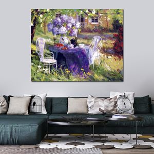 Art de toile artisanal pour décor de salon lilas thé partie peinture moderne paysage réaliste belle