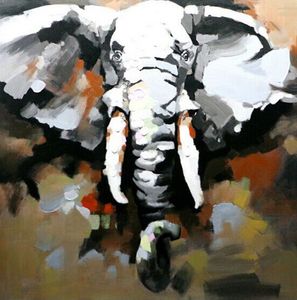 Pintura al óleo animal hecha a mano en lona Pintura abstracta del elefante para decoración de la pared en sala de estar o dormitorio sin marco