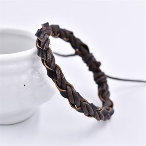 Brazalete trenzado hecho a mano Pulseras Cadenas Cuerda de cera Pulsera tejida de cuero genuino para mujeres Negro Marrón Moda Tendencia Hombres Punk Joyería Regalo