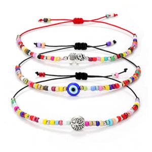 Main Tressé Evil Blue Eye Strands Bracelet Chaîne Éléphant Arbre De Vie Charme Arc-En-Perles De Rocaille Bracelets pour Femmes Filles Bijoux Femme