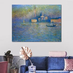 Toile faite à la main Art Claude Monet peinture San Giorgio Maggiore crépuscule Village paysage oeuvre salle de bain décor