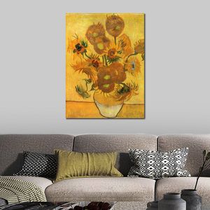 Toile faite à la main Art nature morte Vase avec quinze tournesols Vincent Van Gogh peinture impressionniste oeuvre salle de bain décor