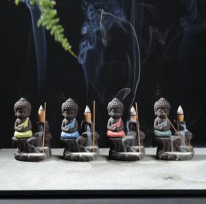 Lampes d'encens bouddhistes à refoulement de Lotus en céramique faites à la main Céramique Porte-brûleur d'encens à refoulement Encensoir Aromathérapie Encens à refoulement de fumée SN3265