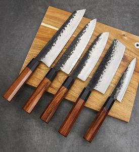 Couteaux de cuisine japonais professionnels en acier plaqué fait à la main, couteau de chef, couteau Nakiri, couperet à viande, couteaux à sushi, coupe utilitaire 8378617