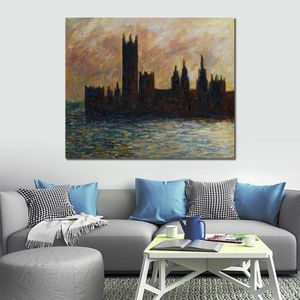 Pintura al óleo hecha a mano de Claude Monet Londres. Las Casas del Parlamento Modern Canvas Art Modern Landscape Living Room Decor