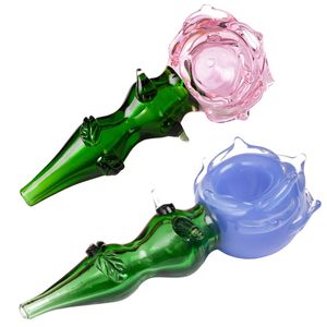 Tuyau en verre en forme de rose de couleur à la main avec design réaliste en forme de rose