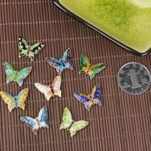 Cuentas de mariposa esmaltadas de cloisonné coloridas hechas a mano, fabricación de joyas DIY, accesorios de cobre, collar, pendientes, pulseras, 10 unids/lote