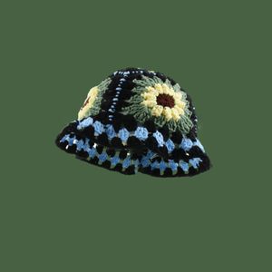 Crochet fait à la main fleur seau chapeau pour filles coréen chaud voyage plage Panama casquettes conception tricoté chapeau hiver bonnet laine chaud casquette