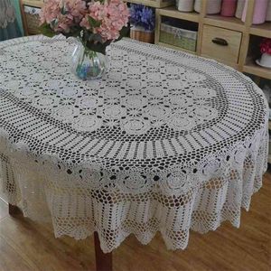 Table de table de crochet à la main Toile de dîner ovale en dentelle en dentelle en coton en coton en dentelle en coton long couvre-bois 210824
