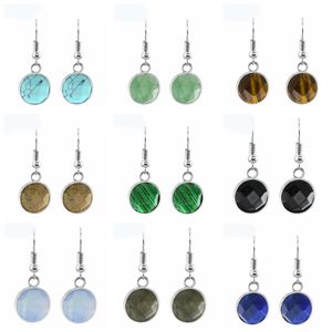 Boucles d'oreilles pendantes pour femmes Pierres précieuses rondes à facettes naturelles Goutte Dangling Guérison Chakra Pierre Quartz Cristal Énergie Spirituelle Reiki Équilibrage Oreille Bijoux