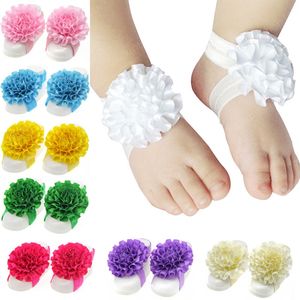 Sandales pieds nus pour bébés, fleurs pliées à la main, bande élastique pour les premiers pas du nouveau-né, avec fleurs de pied, accessoires de photographie pour bébé de cent jours