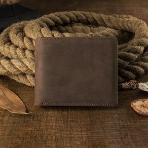 Portefeuille en cuir véritable fait à la main pour hommes, porte-monnaie en cuir de vache fou, porte-cartes personnalisé, pince à billets en peau de vache