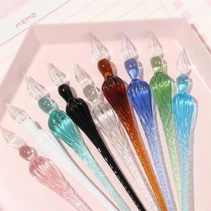 Handmade Glass Lampwork Pen with 3D Flower inside Crystal Penholder Plunging Calligraphy Pen Filling Ink Fountain Pens GC756250I