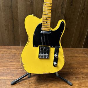 Guitare électrique Heavy Relic TL faite à la main, couleur jaune crème, corps en aulne, guitare de qualité ancienne, queues en laiton