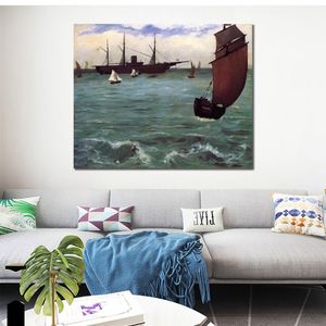 Fait à la main impressionniste paysage toile Art bateau de pêche venant avant le vent Edouard Manet peinture décor pour la cuisine